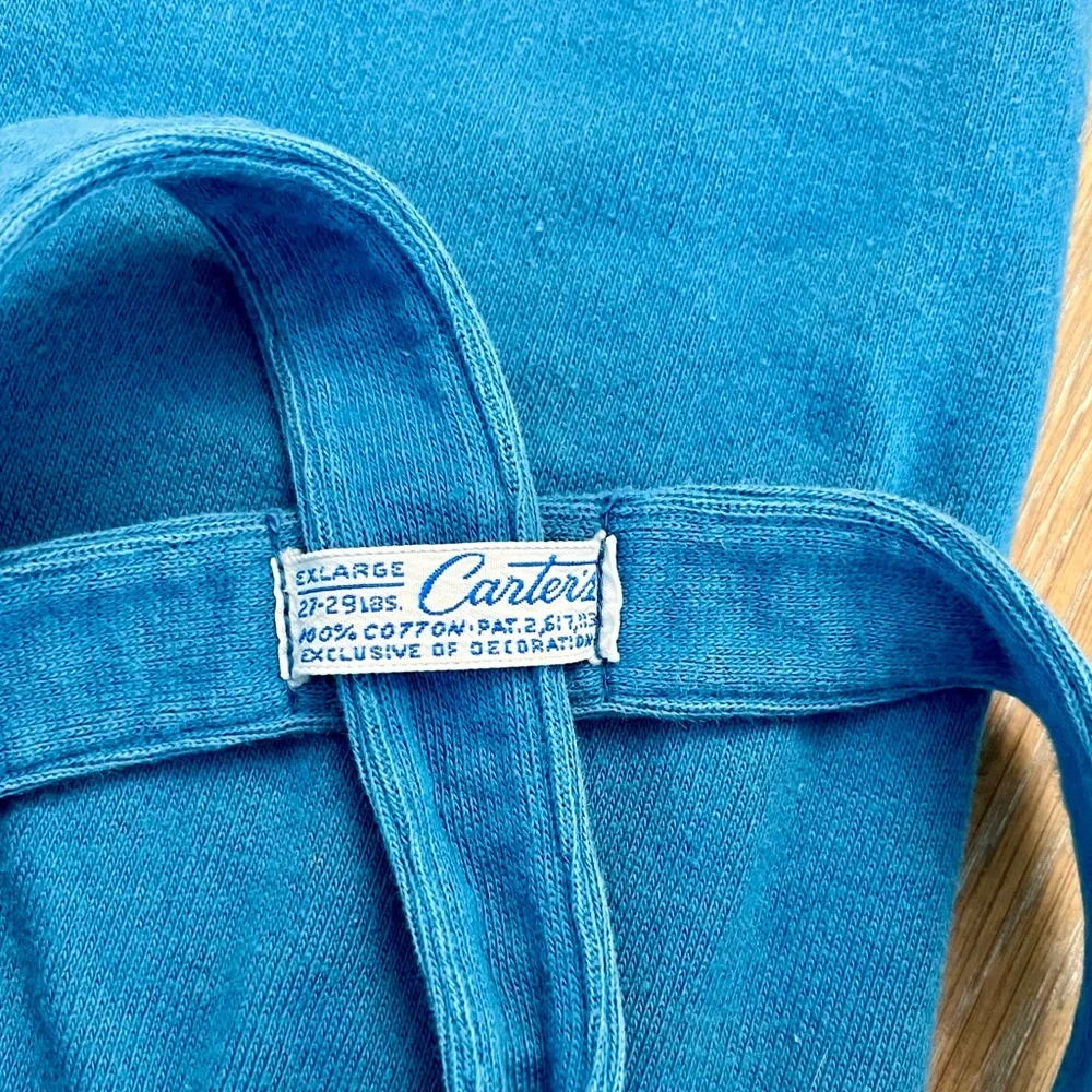 Carter’s Blue Cotton Overalls with embroidered‎ puppy running, size XL VTG 70s